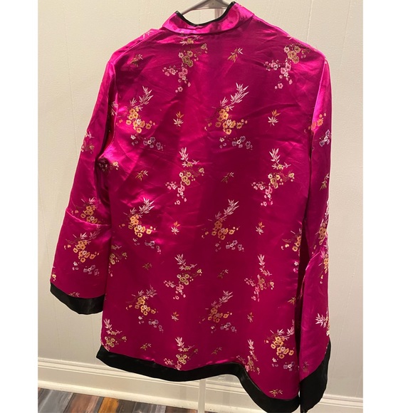Fuchsia floral print kimono shirt with bell sleeves size L - Picture 2 of 4